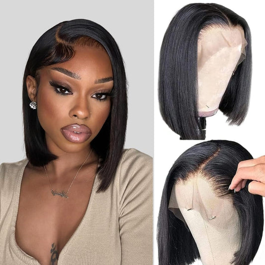 Short Bob Wig Human Hair Small Cap Lace Front Wigs Straight, 13X4 Transparent Lace Frontal Wigs 180% Density for Women, Natural Color
