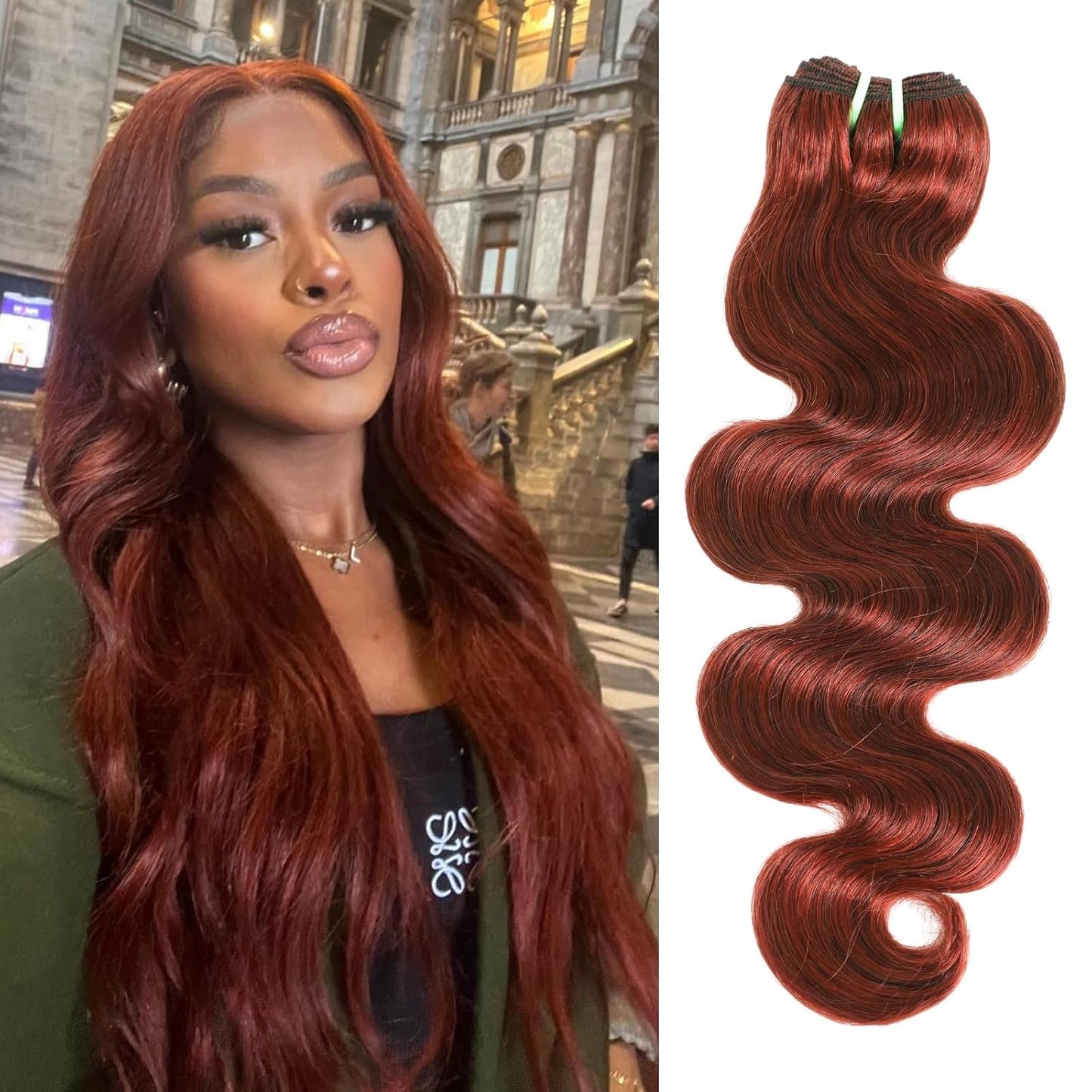 Double Drawn Body Wave 1/3 Bundles #33B Reddish Brown Straight Human Hair