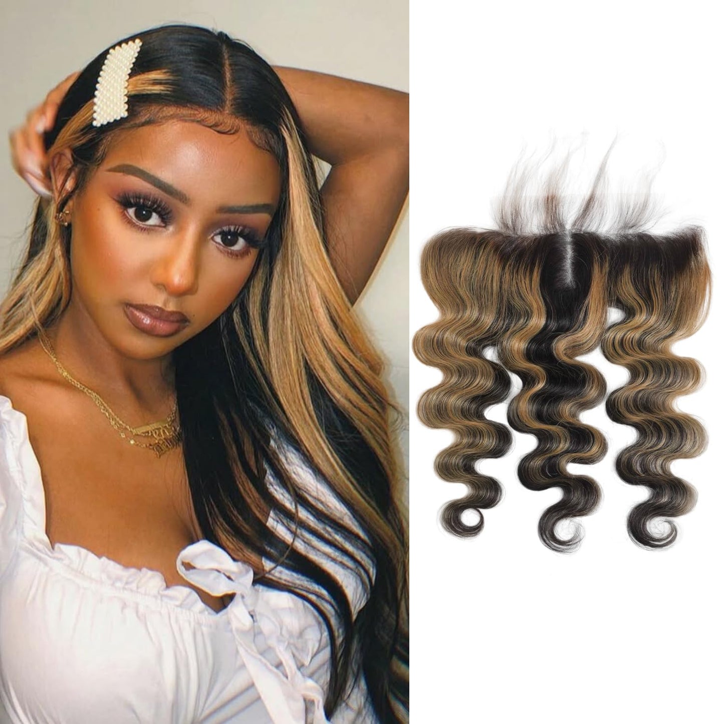 #27 Skunk Stripe13x4 HD Transparent Frontal Human Hair Pre Plucked Free Part