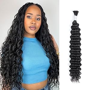 Deep Wave Braiding Hair for Boho Knotless Braids 100% Human Hair Bulk