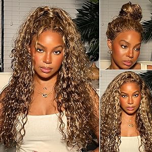 #4/27 Highlight Honey Blonde Body Wave 360 Lace Front Wigs Deep Wave 360 Wigs With Bleached Knots