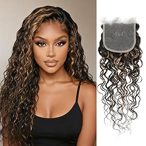 #F1B/27 Highlight Water Wave 4x4 HD Lace Closure