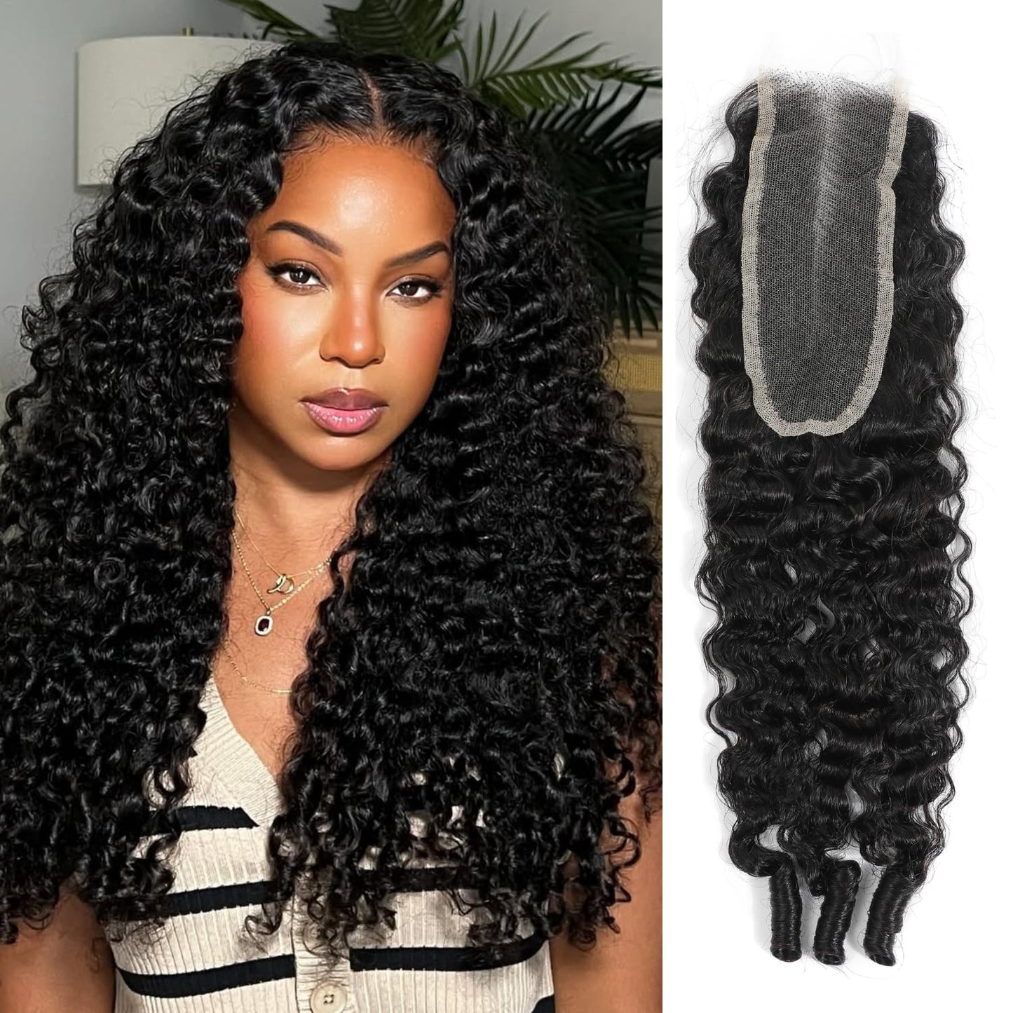 0.09mm Ultra-thin Invisible Skinlike Swiss Water Wave 2x6 HD Lace Closure Burmese Curly Human Hair