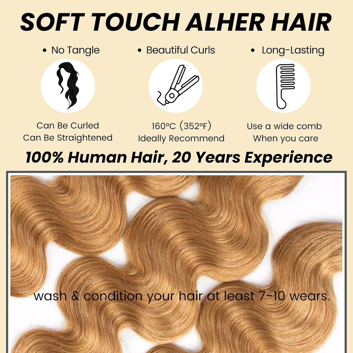 Color #27 Honey Blonde 1/3 Bundles Body Wave 100% Virgin Human Hair