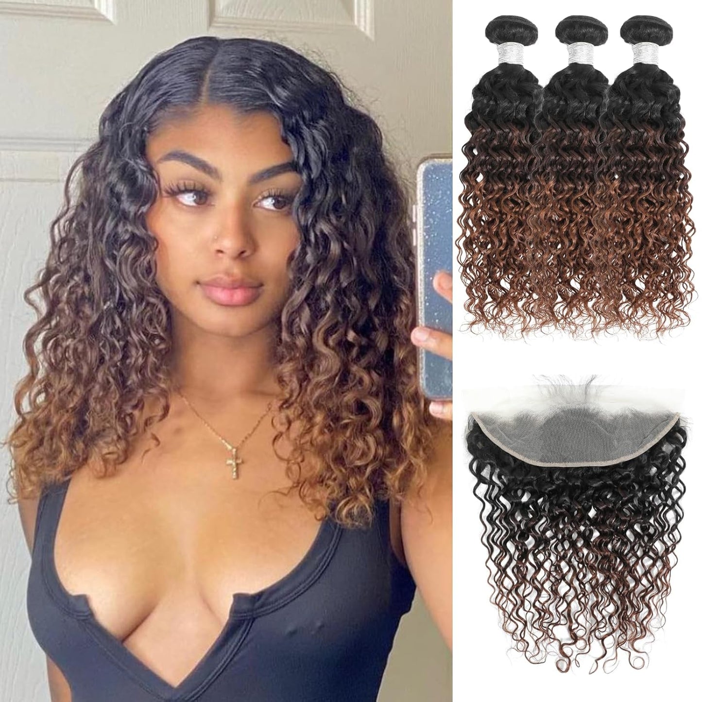 Colored #T1B/2/30 Body Wave 3 Bundles With 13x4 Closure Frontal Ear To Ear Free Part Water Wave Human Hair