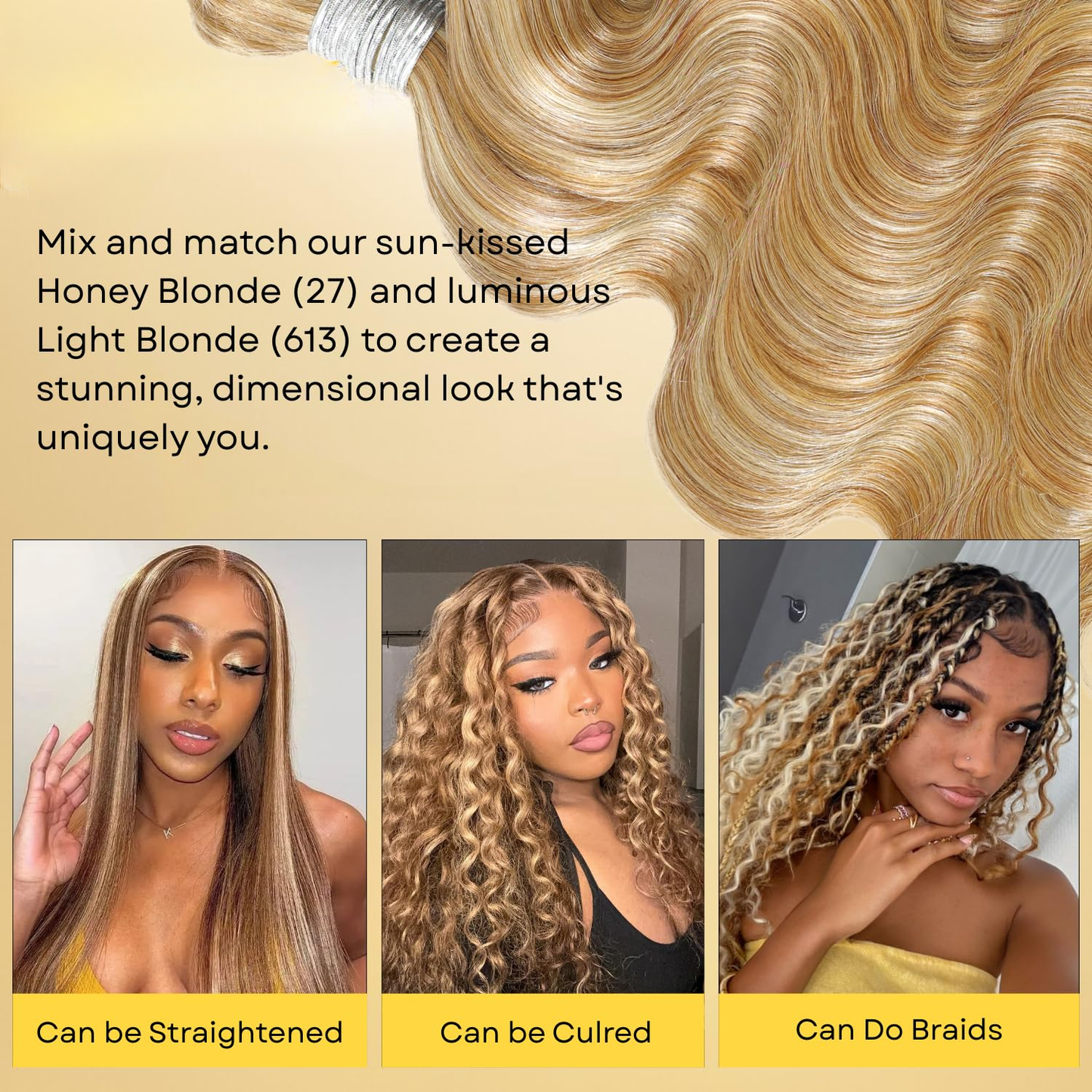 #F27/613 Highlight Multi-Blonde Water Wave 3 Bundles Human Hair Body Wave Honey Blonde Highlight Single Bundle