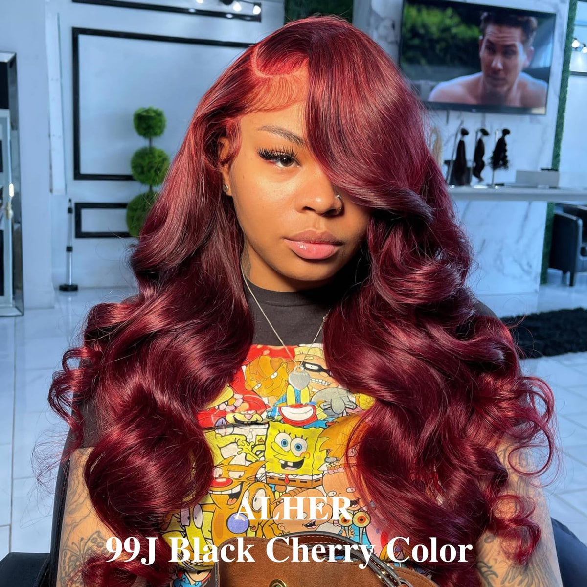 ALHER 12A 99j Dark Burgundy Body Wave Bundles with Closure Human Hair, 99j Purplish Wine Red Color HD Closure with Bundles