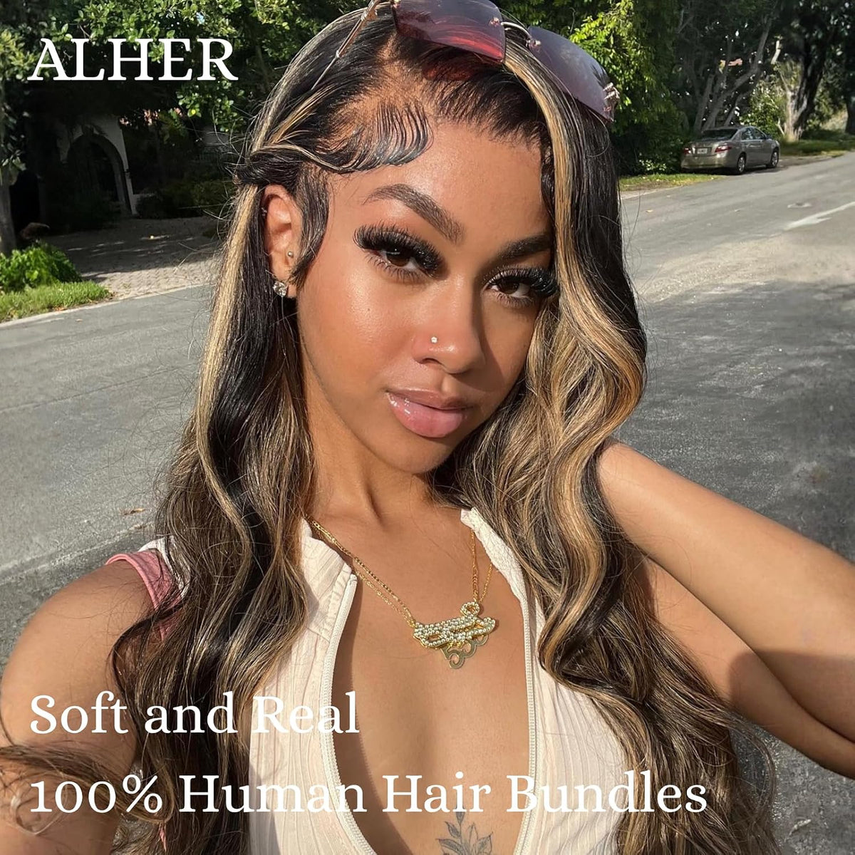 12A #F1B/27 Blonde Ombre Human Hair Bundles With HD Lace Closure Body Wave, 100% Remy Hair Black and Blonde Highlight Colored