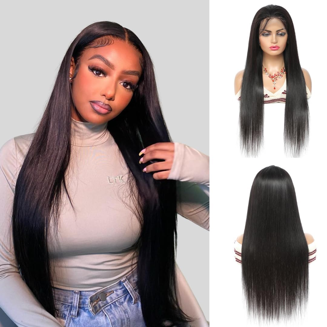 ALHER Small Cap Lace Front Wigs Human Hair Pre Plucked Straight, 13X4 Transparent Lace Frontal Wigs With Baby Hair 180% Density for Black Women