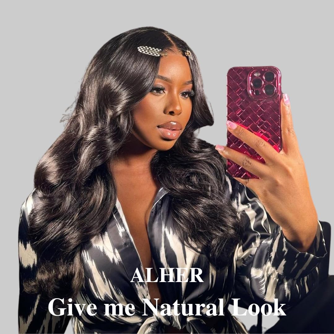 ALHER Small Cap Lace Front Wigs Human Hair Pre Plucked Body Wave, 13X4 HD Transparent Lace Frontal Wigs With Baby Hair 180% Density