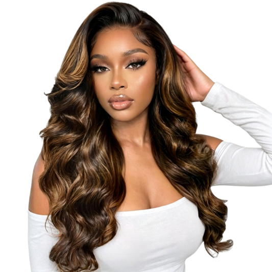 F1B/30 Brown Highlighted Colored Body Wave 1Bundles Human Hair Highlight Water Wave 3 Bundles
