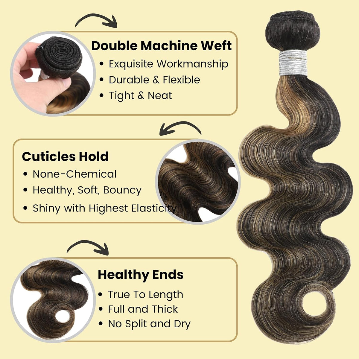 12A #F1B/27 Blonde Ombre Human Hair Bundles With HD Lace Closure Body Wave, 100% Remy Hair Black and Blonde Highlight Colored
