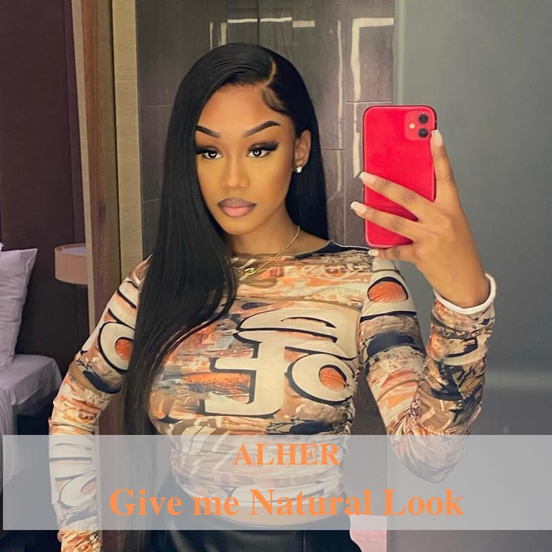 ALHER Small Cap Lace Front Wigs Human Hair Pre Plucked Straight, 13X4 Transparent Lace Frontal Wigs With Baby Hair 180% Density for Black Women