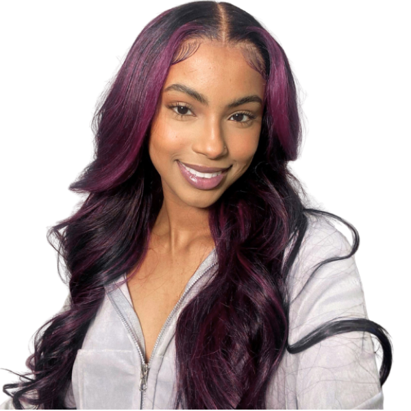 #1B/Purple Highlight Body Wave 3 Bundles with 4x4/2x6/5x5 Free Part Closure