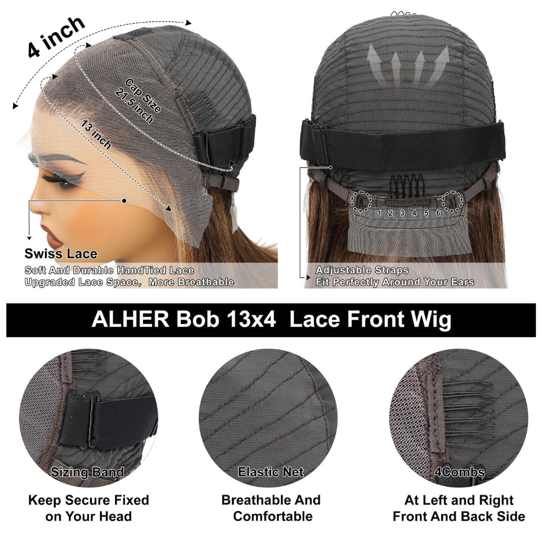 Short Bob Wig 4/27 Honey Blonde Highlight, 12A Straight Small Cap 13x4 Lace Frontal Wigs Human Hair Pre Plucked With Baby Hair