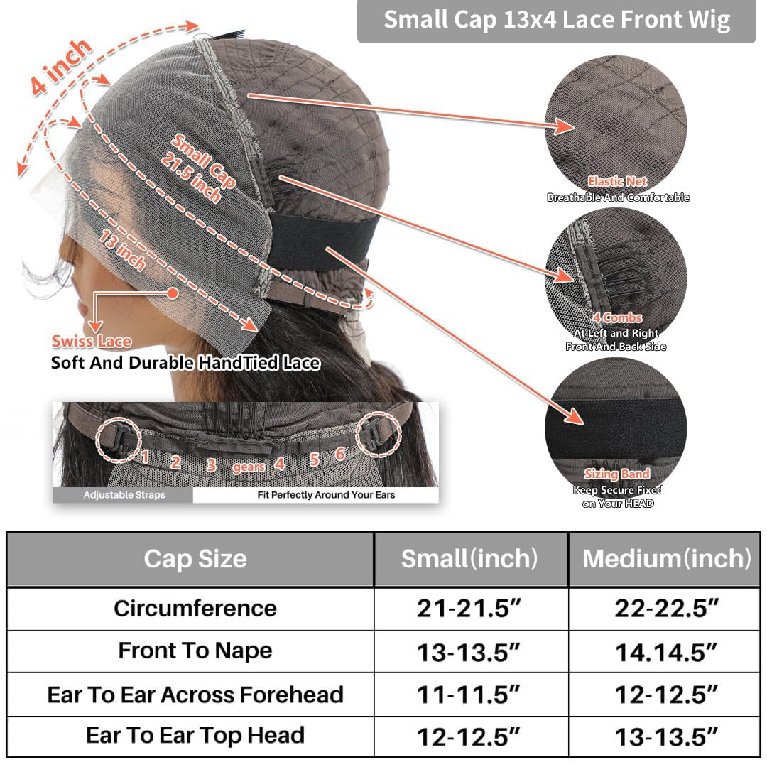 Short Bob Wig Human Hair Small Cap Lace Front Wigs Straight, 13X4 Transparent Lace Frontal Wigs 180% Density for Women, Natural Color