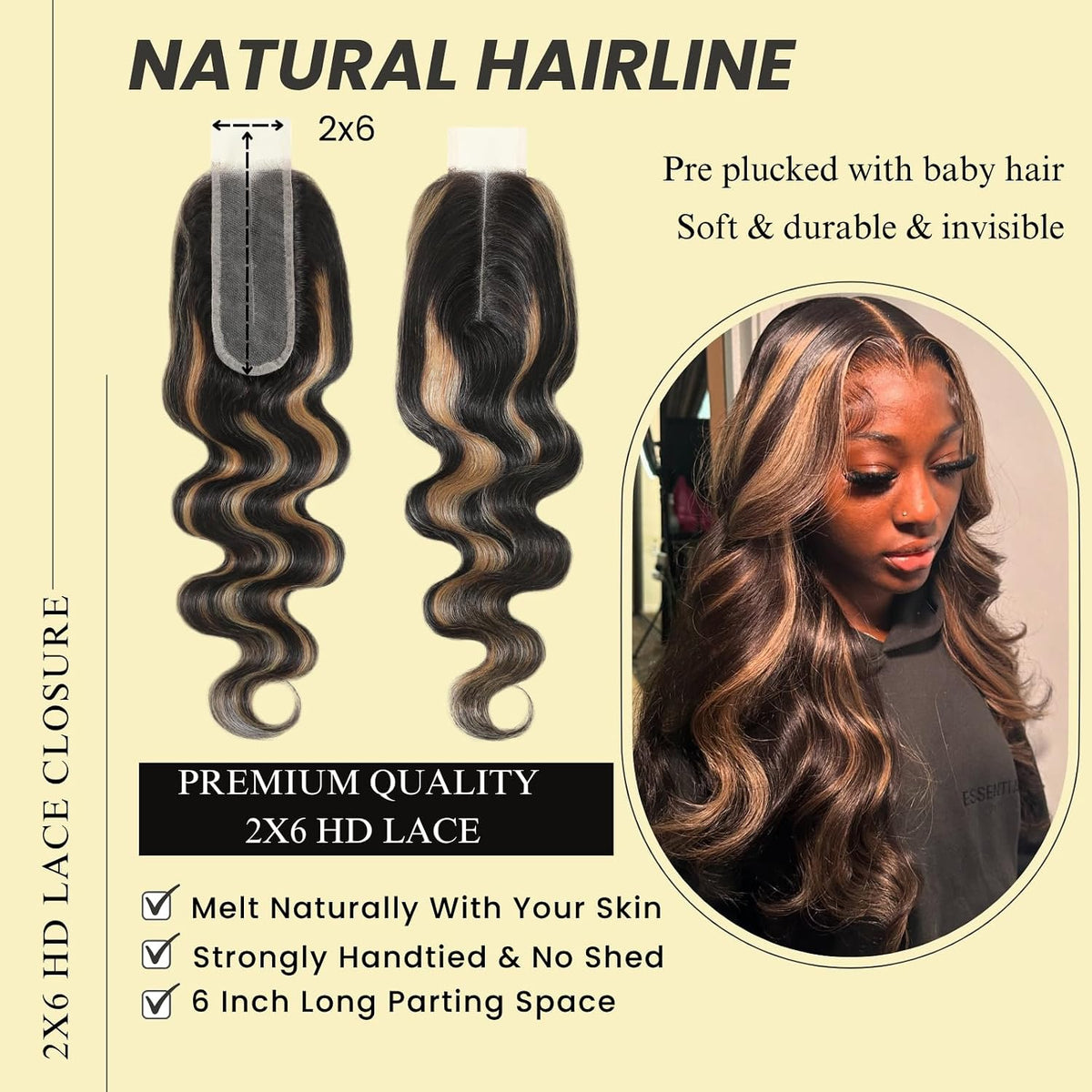12A #F1B/27 Blonde Ombre Human Hair Bundles With HD Lace Closure Body Wave, 100% Remy Hair Black and Blonde Highlight Colored