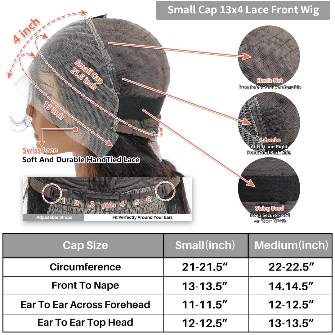 ALHER Small Cap Lace Front Wigs Human Hair Pre Plucked Body Wave, 13X4 HD Transparent Lace Frontal Wigs With Baby Hair 180% Density