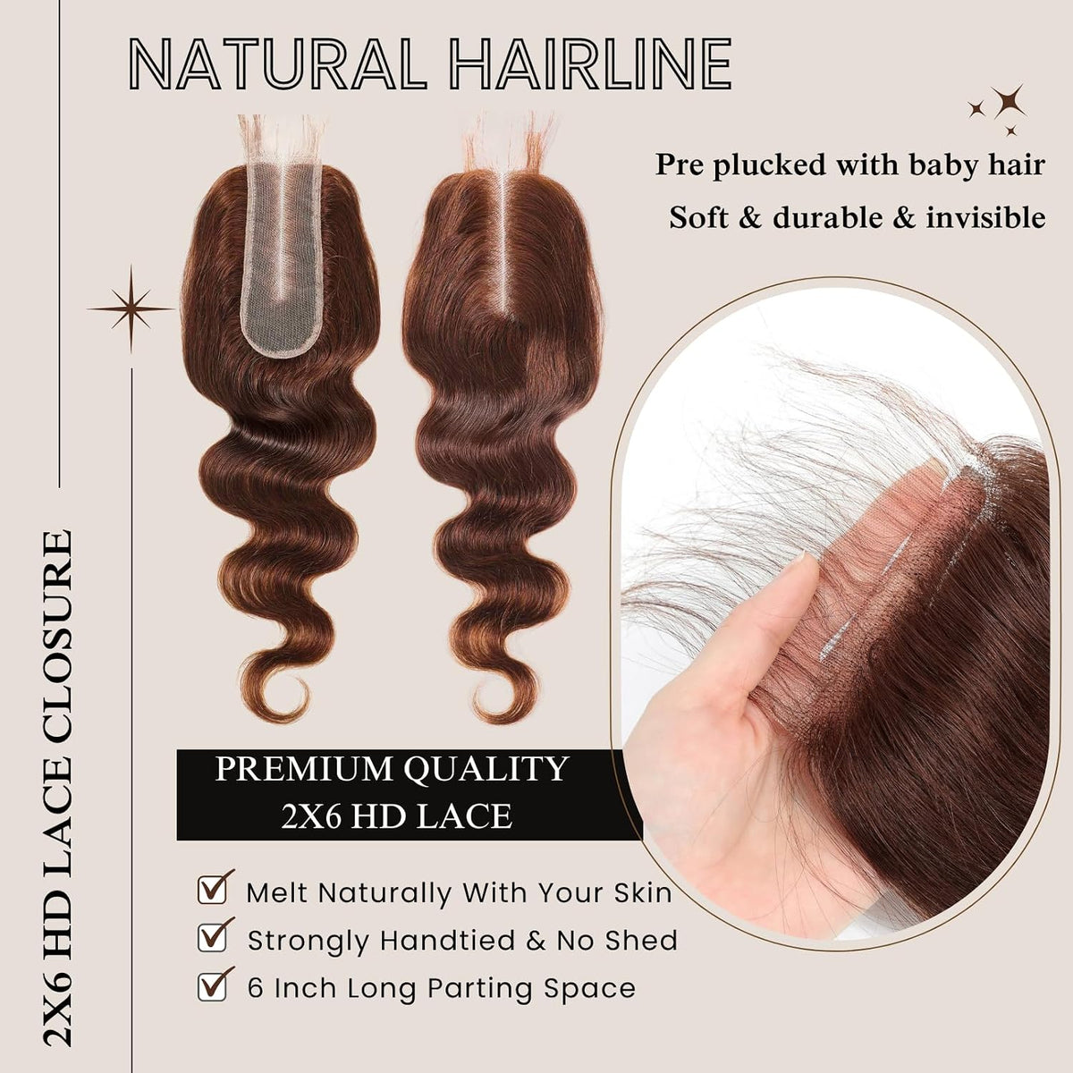 Chocolate Brown Body Wave Human Hair 3 Bundles with 13x4 Frontal,2x6, 4x4 Closure 12A Color #4 Dark Brown Bundles with Lace Frontal / Closure