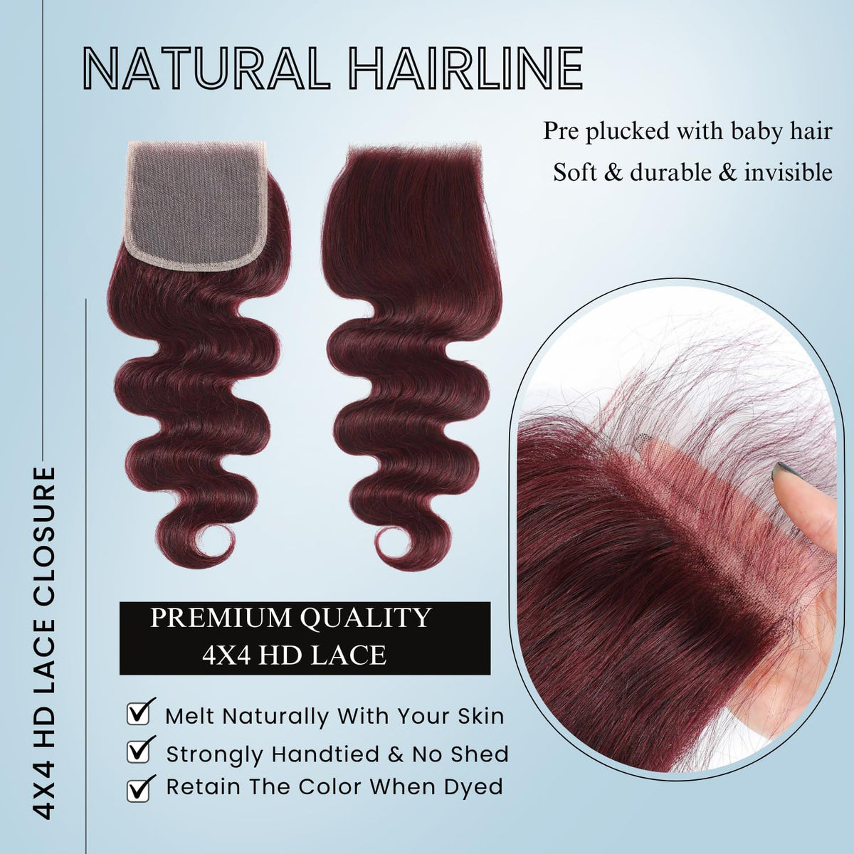 ALHER 12A 99j Dark Burgundy Body Wave Bundles with Closure Human Hair, 99j Purplish Wine Red Color HD Closure with Bundles