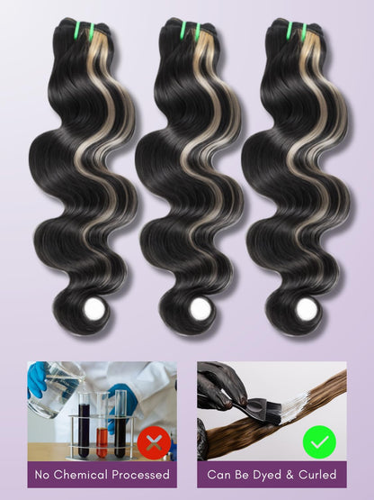 #F1B/613 Platinum Blonde Highlight Black Mix Color 1/3 Bundles Body Wave 100% Virgin Human Hair