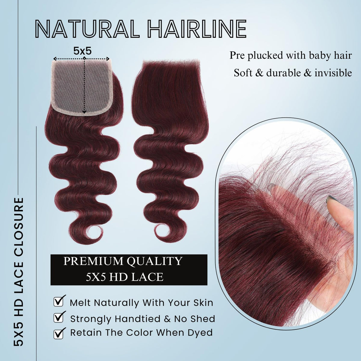 ALHER 12A 99j Dark Burgundy Body Wave Bundles with Closure Human Hair, 99j Purplish Wine Red Color HD Closure with Bundles