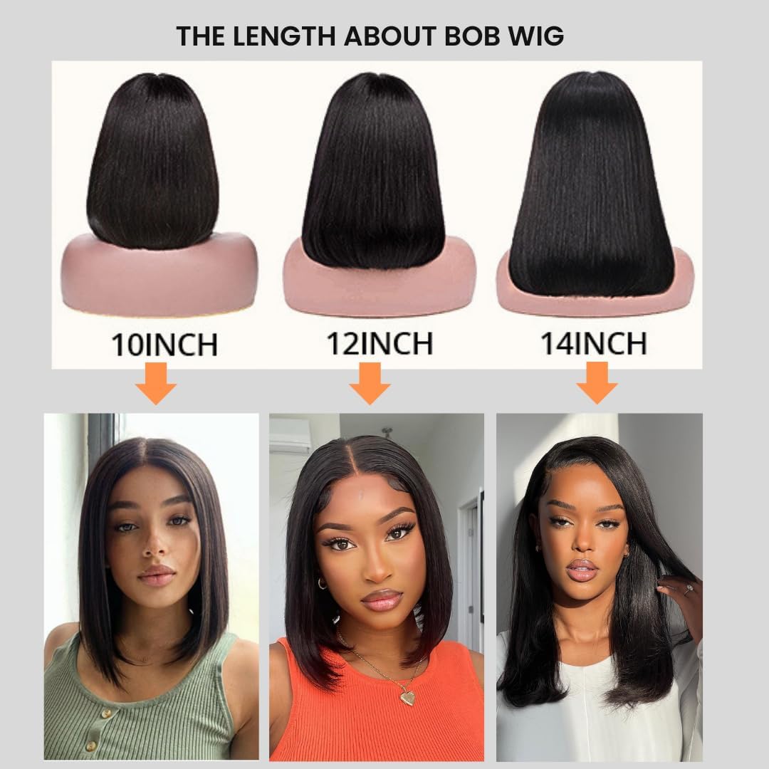Short Bob Wig Human Hair Small Cap Lace Front Wigs Straight, 13X4 Transparent Lace Frontal Wigs 180% Density for Women, Natural Color