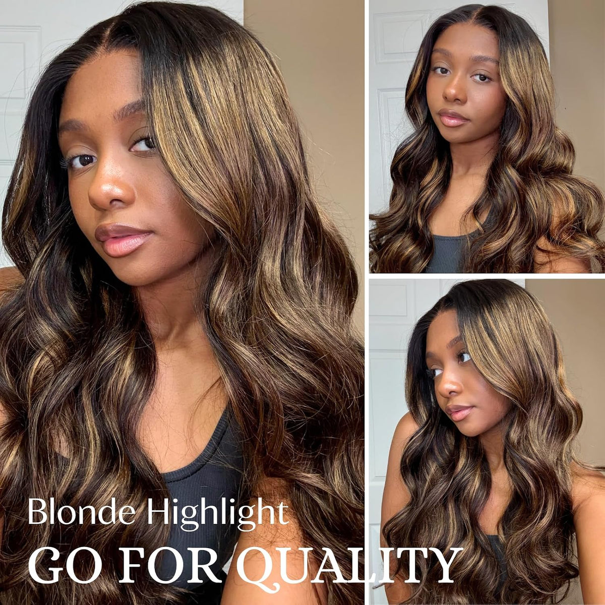 12A #F1B/27 Blonde Ombre Human Hair Bundles With HD Lace Closure Body Wave, 100% Remy Hair Black and Blonde Highlight Colored
