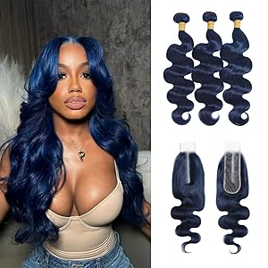 Dark Blue Body Wave 3 Bundles with 4x4/2x6 HD Lace Closure