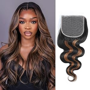 #F1B/27 Black and Blonde Highlight Ombre 5x5 HD Lace Closure Water Wave