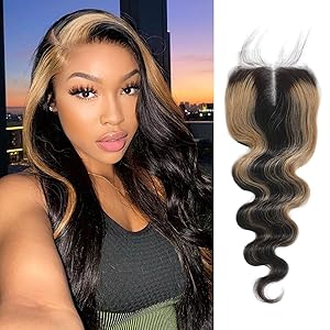 #27 Honey Blonde Highlight Ombre  4x4 Lace Closure Human Hair Body Wave