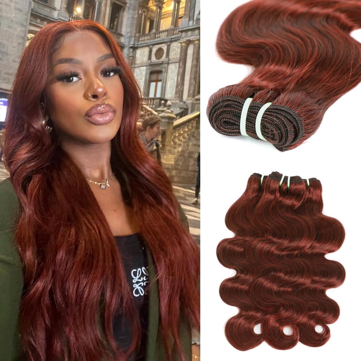 Double Drawn Body Wave 1/3 Bundles #33B Reddish Brown Straight Human Hair