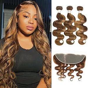 #4/27 Ombre Brown Human Hair Bundles with 13x4 Ear to Ear Transparent Lace Frontal Include Body Wave Deep Wave Water Wave Kinky Curly