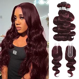 #99j Dark Burgundy Water Wave 3 Bundles with 4x4/2x6/5x5 HD Lace Closure Body Wave Human Hair