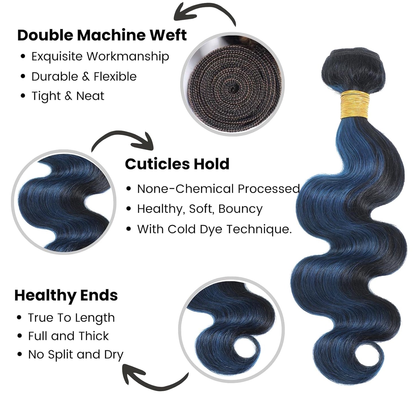 Black Mix Blue Highlight 1/3 Bundles Body Wave Human Hair