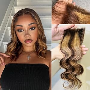 Body Wave Honey Blonde Highlight Brown Ombre 4/27 Colored 4x4 Closure Deep/Water Wave Human Hair