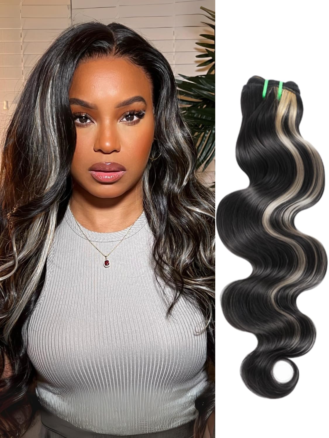 #F1B/613 Platinum Blonde Highlight Black Mix Color 1/3 Bundles Body Wave 100% Virgin Human Hair