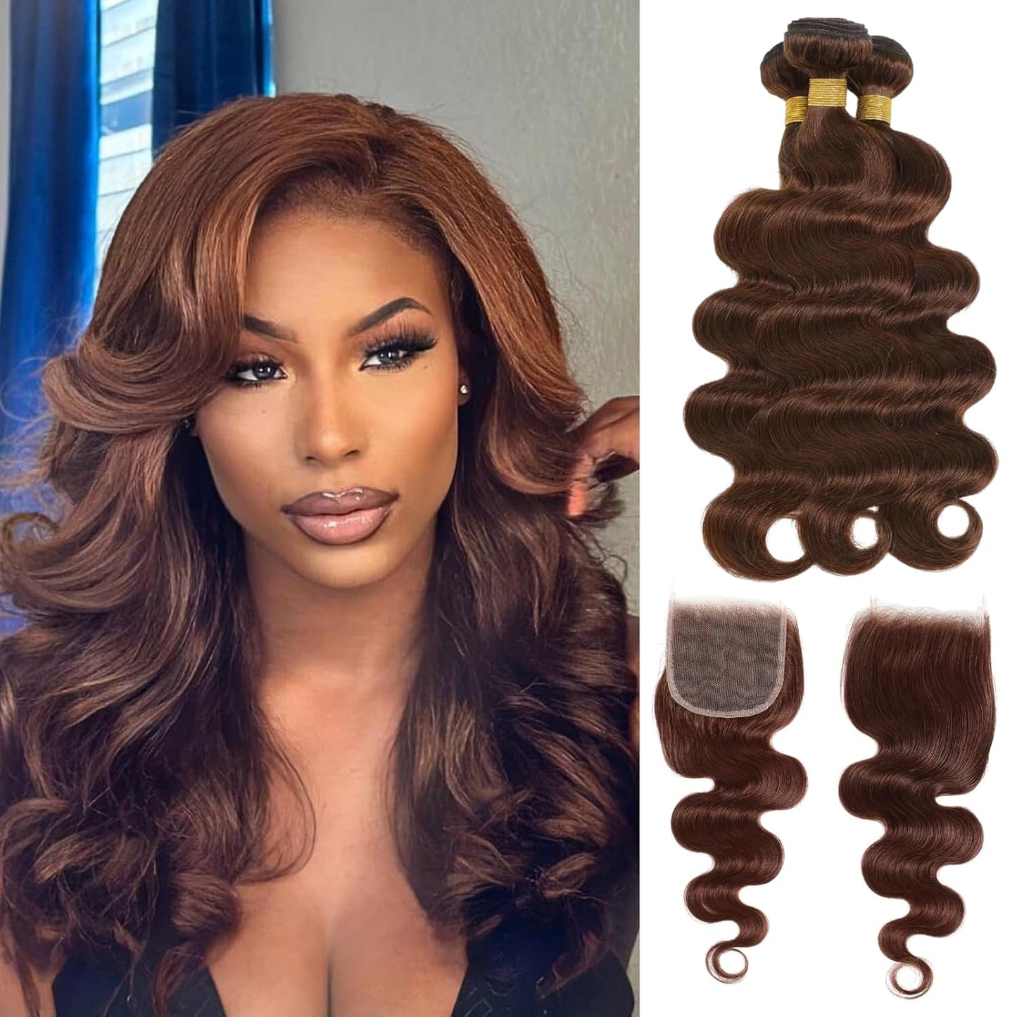 Chocolate Brown Color #4 Body Wave 3 Bundles with 4x4 HD Lace Closure Human Hair Burmese Curly Bundles With 2x6 Closure