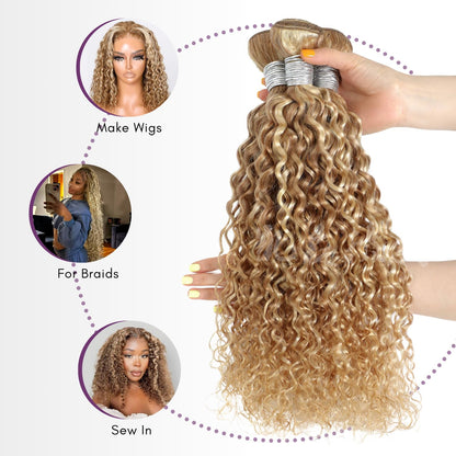 #F27/613 Highlight Multi-Blonde Water Wave 3 Bundles Human Hair Body Wave Honey Blonde Highlight Single Bundle