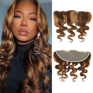 #F4/27 Honey Blonde Highlight  Body Wave 13x4 Lace Frontal Closure Human Hair Deep Wave Human Hair