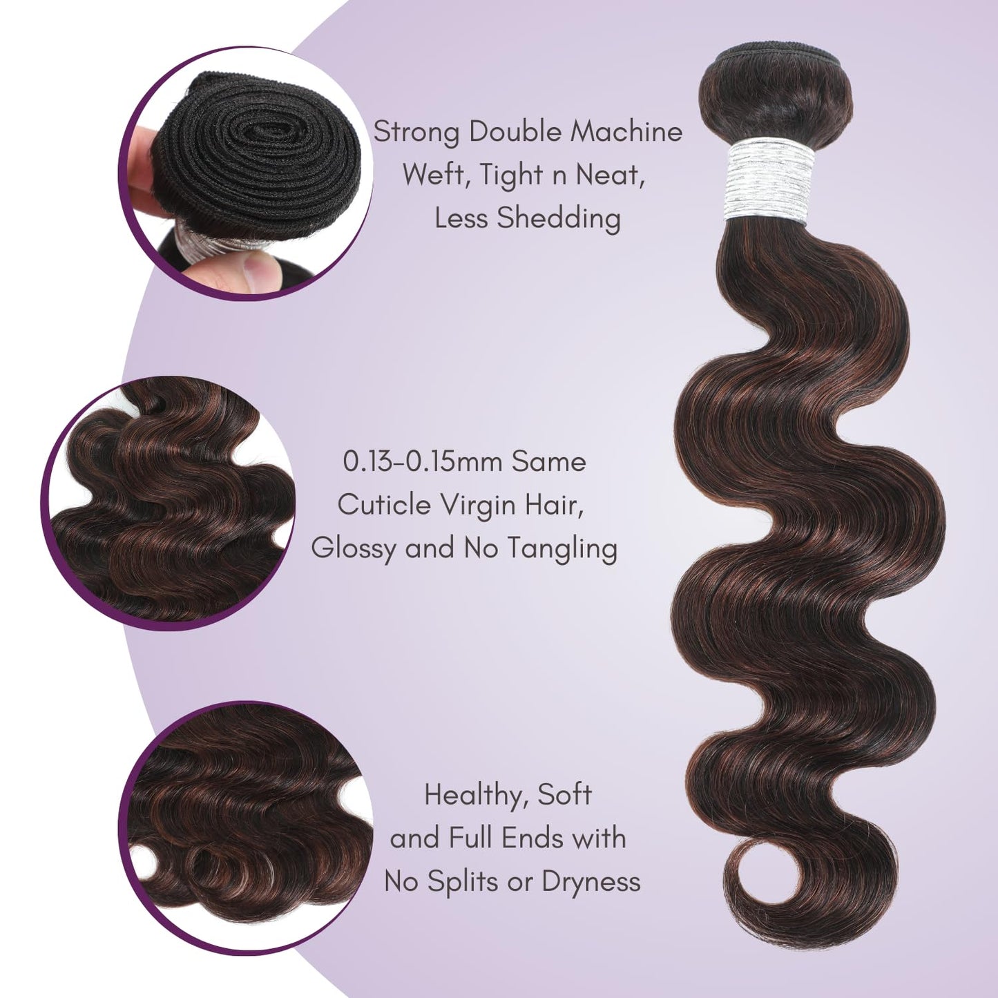 #F2/4 Dark Brown Highlight Body Wave 1/3 Bundles Human Hair