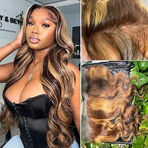 #F4/27 Honey Blonde Highlight  Body Wave 13x4 Lace Frontal Closure Human Hair Deep Wave Human Hair
