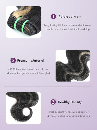 #F1B/613 Platinum Blonde Highlight Black Mix Color 1/3 Bundles Body Wave 100% Virgin Human Hair