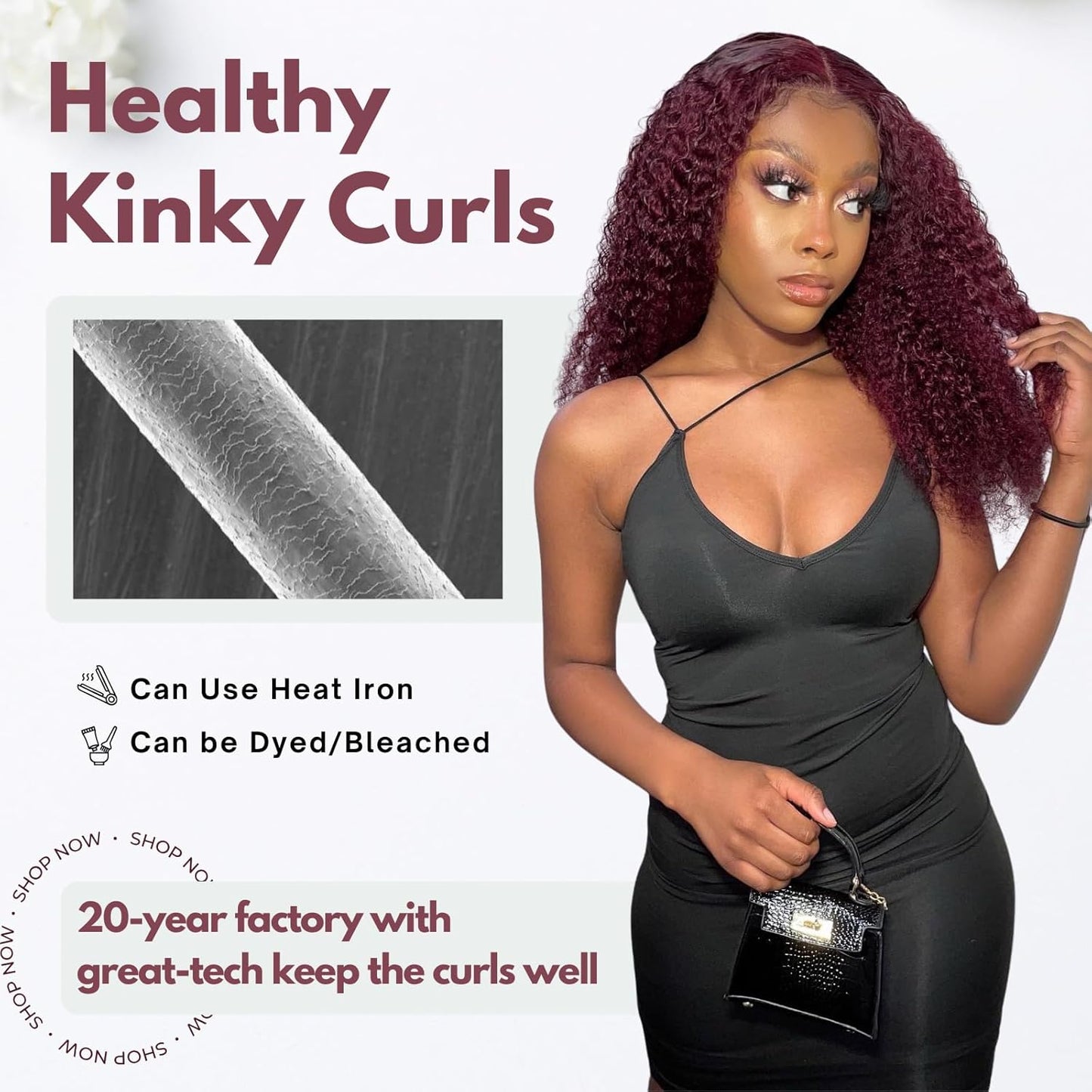 3pc Dark Burgundy Body Wave/Water Wave/Burmese Curly/Kinky Curly 1/3 Bundles Human hair