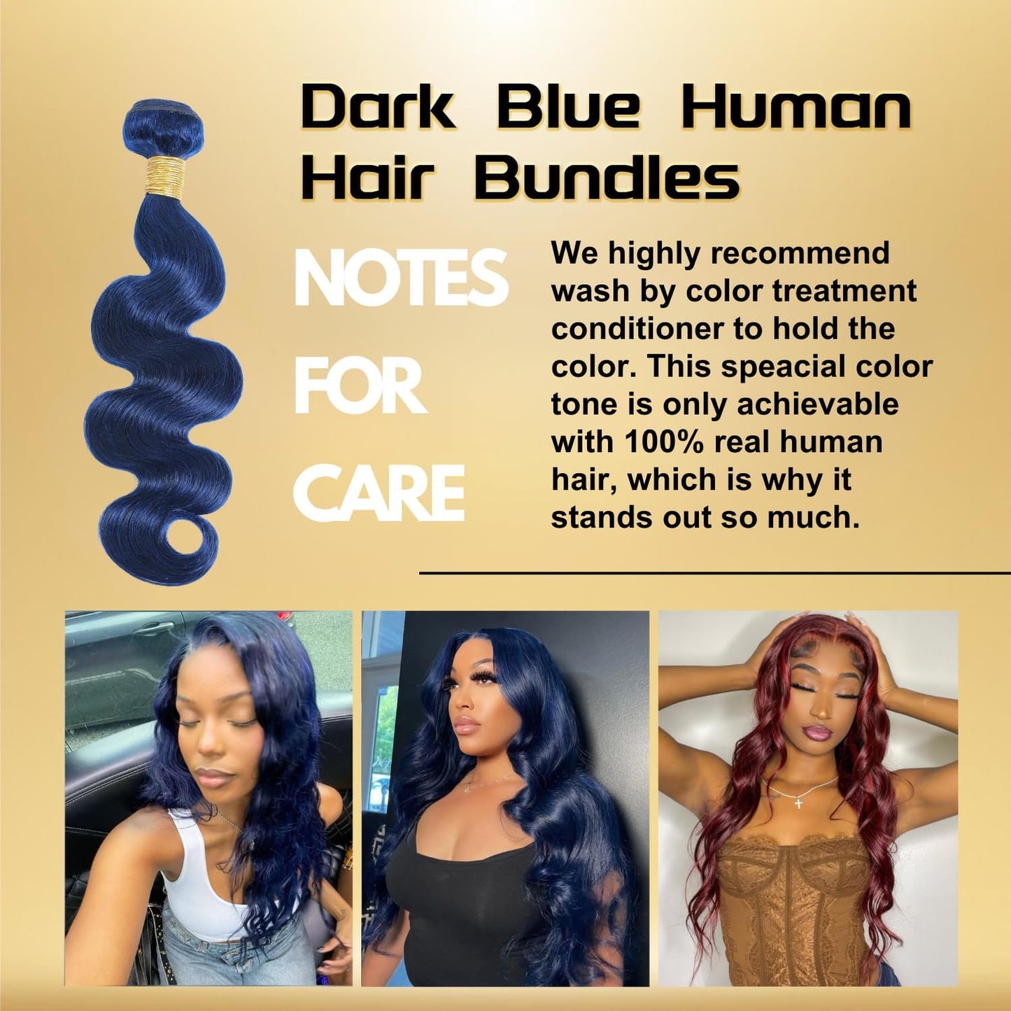 Midnight Dark Blue Body Wave 1/3 Bundles 100% Virgin Human Hair