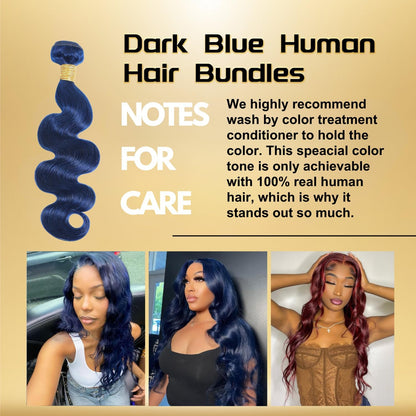 Midnight Dark Blue Body Wave 1/3 Bundles 100% Virgin Human Hair