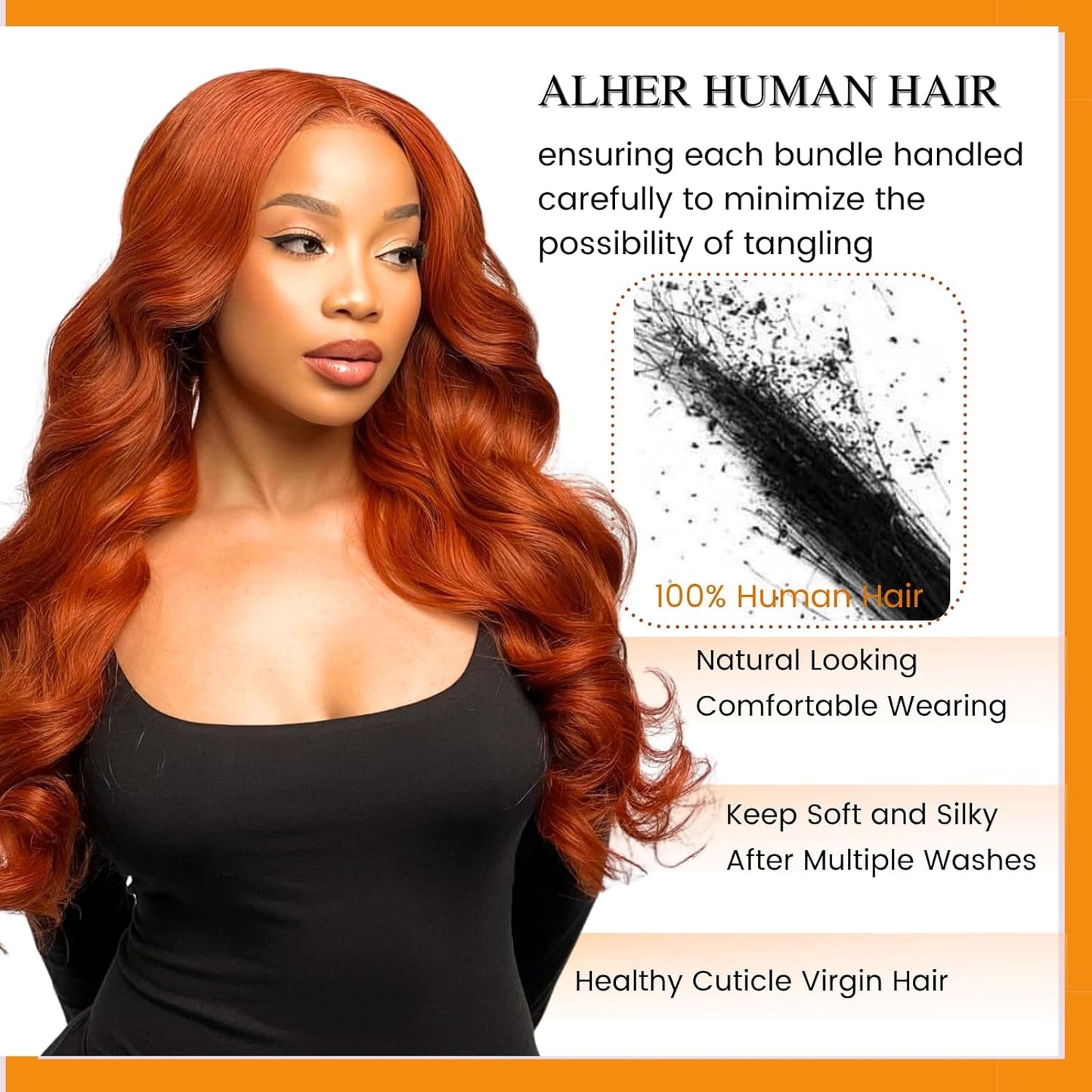 #350 Ginger Orange Body Wave 1/3 Bundles Body Wave 100% Virgin Human Hair