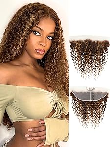 #F4/27 Honey Blonde Highlight  Body Wave 13x4 Lace Frontal Closure Human Hair Deep Wave Human Hair