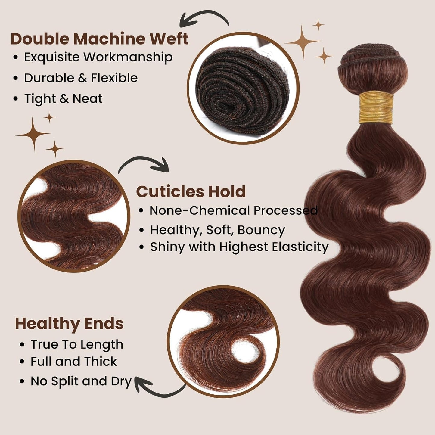 #4 Chocolate Brown Color 1/3 Bundles Body Wave 100% Virgin Human Hair