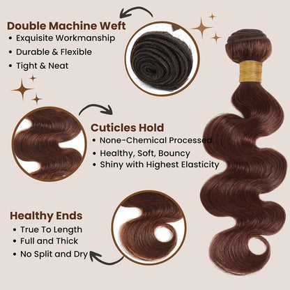 #4 Chocolate Brown Color 1/3 Bundles Body Wave 100% Virgin Human Hair